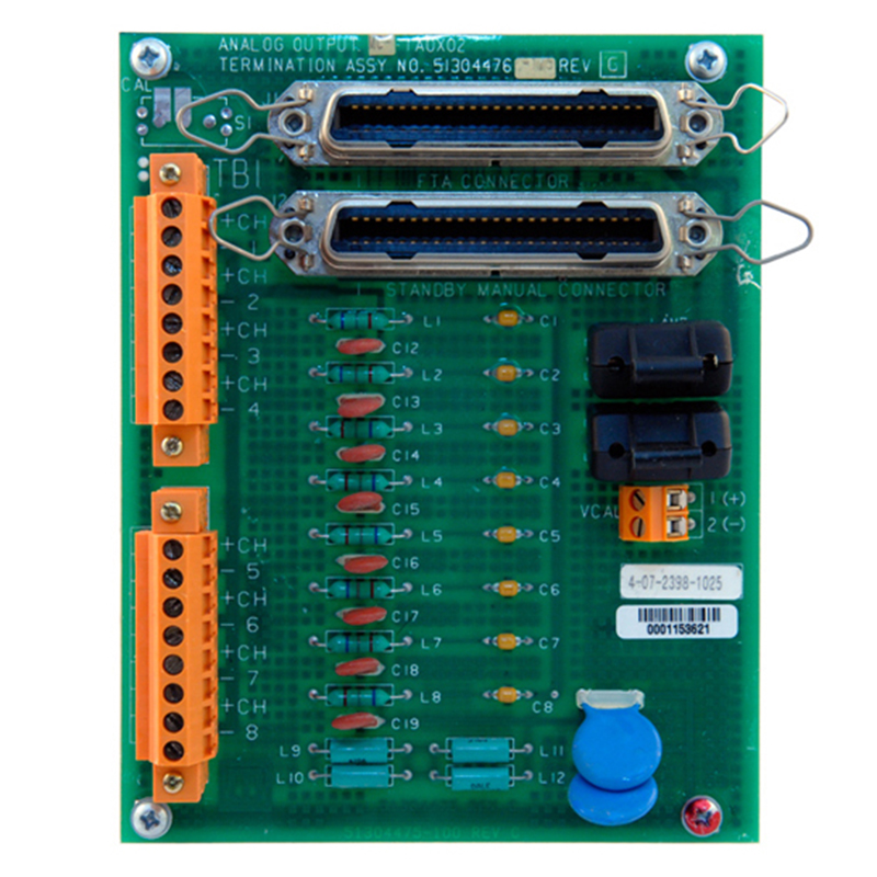 The Analog Output model 51304476-175 (MC-TAOX02) FTA along with compatible IOP provides eight 4-20 mA outputs to proportioning loads, such as valves.